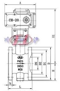 VQ947電動(dòng)V型球閥 法蘭式外形尺寸圖